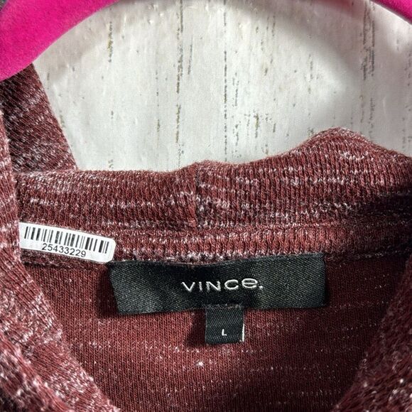 Vince Marled Burgundy Hooded Long Sleeve Top Minimalist Cozy Luxe Fall Street - Picture 6 of 16